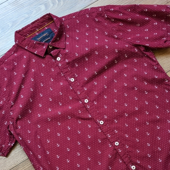 Gentlemen's‎ Outfitters Anchor Polka Dot Short Sleeve Button Down Shirt Maroon L - Picture 2 of 9